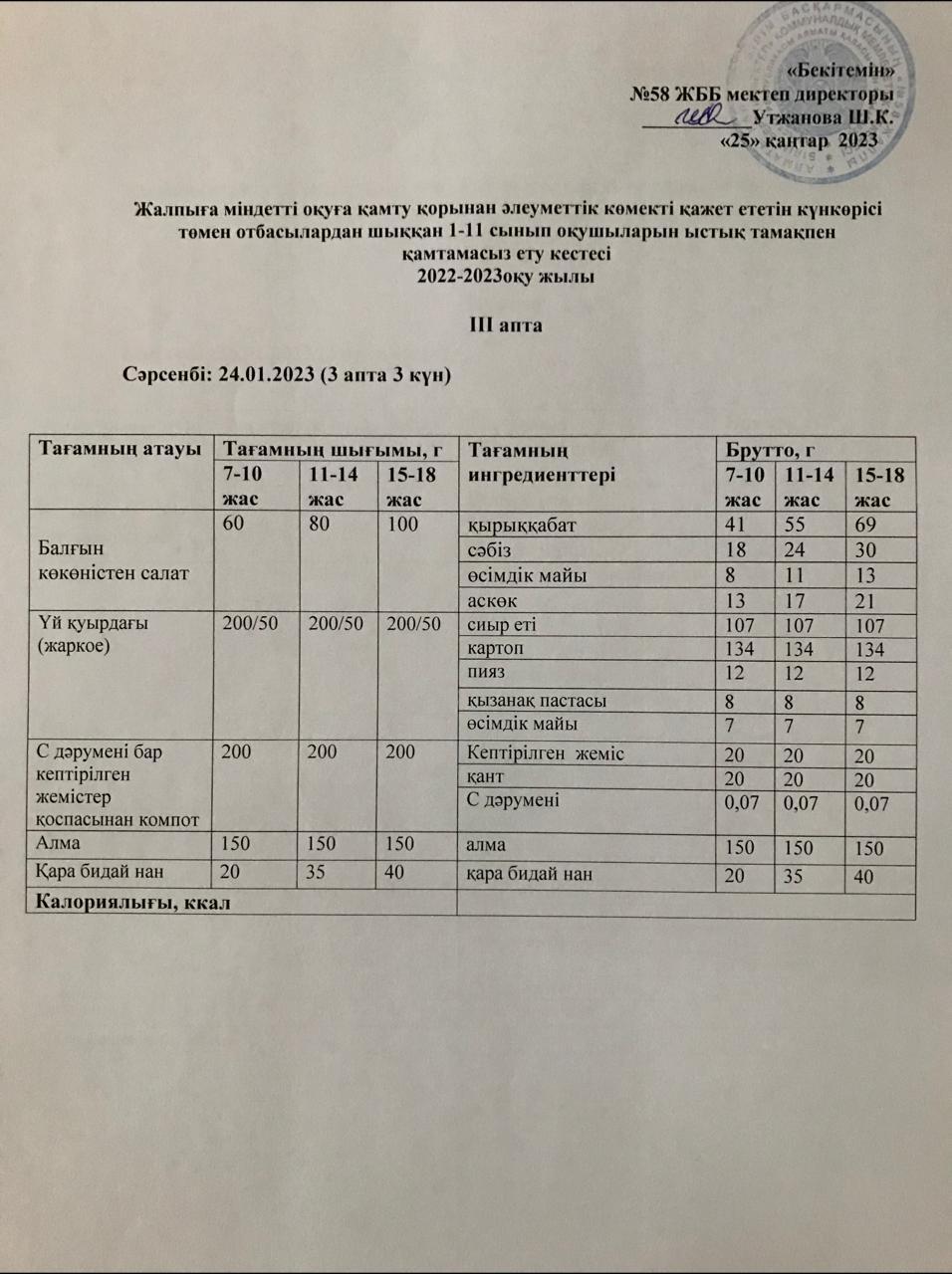 Ас мәзірі 26.01.2023 жыл