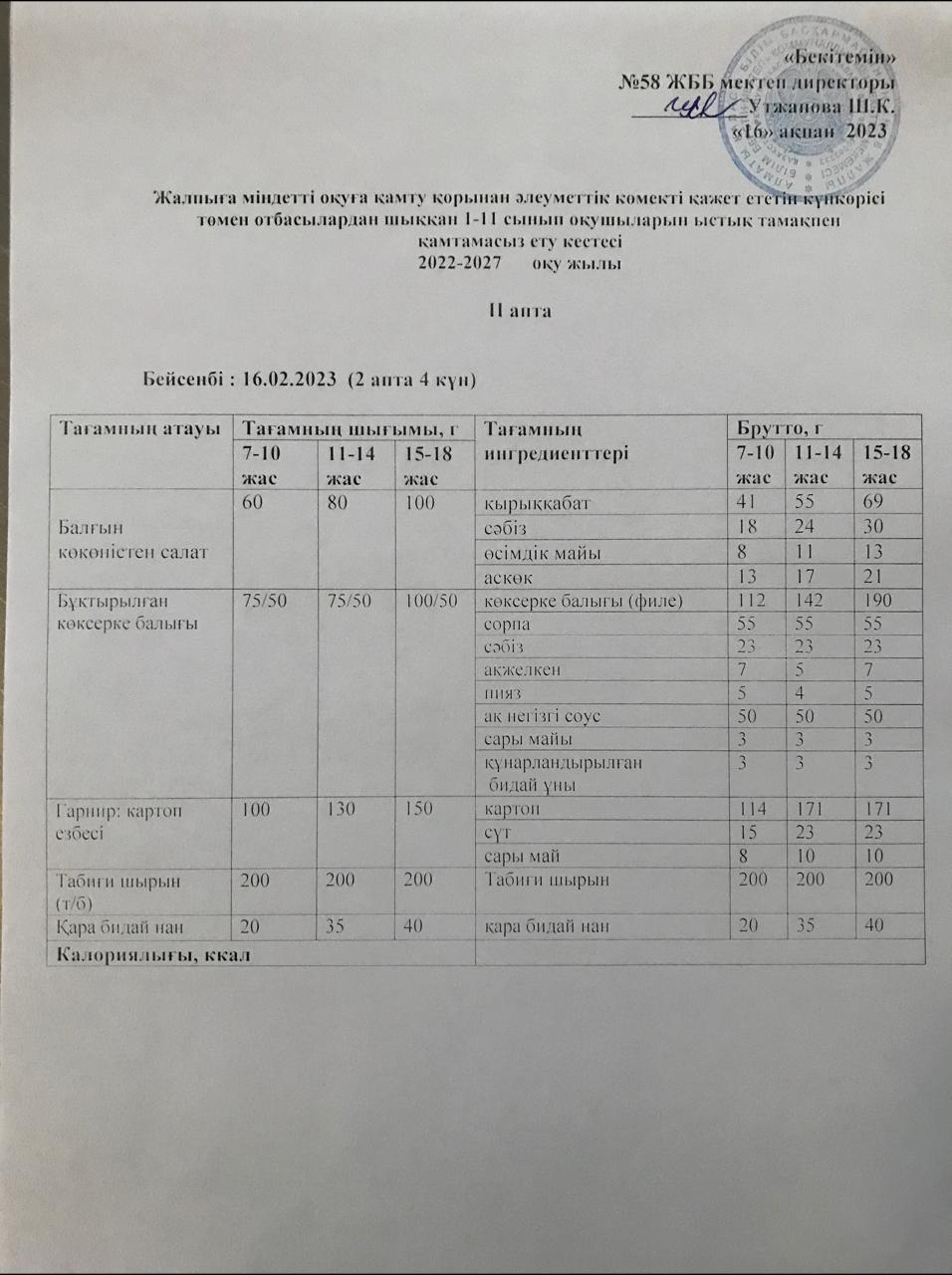 Ас мәзірі 16.02.2023 жыл