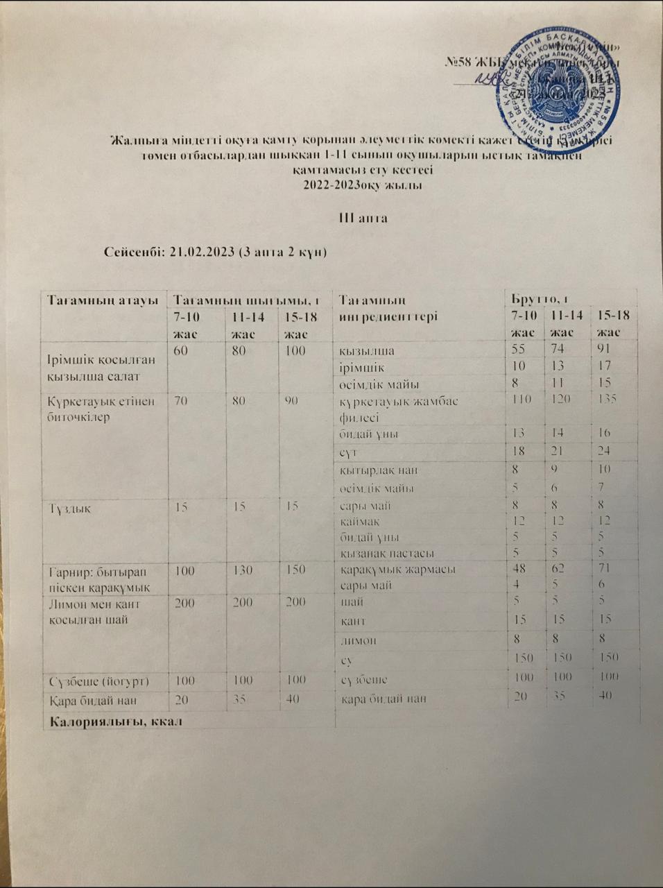 Ас мәзірі 21.02.2023 жыл