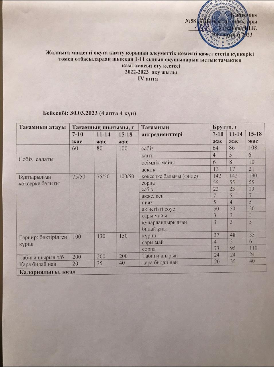 Ас мәзірі 30.03.2023 жыл