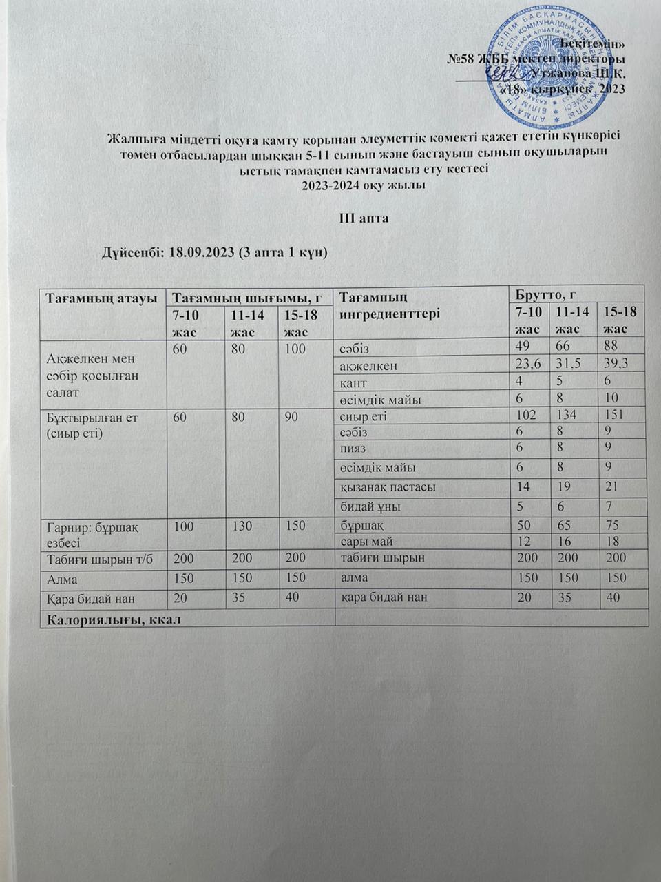 Ас мәзірі 18.09.2023 жыл